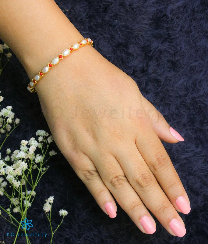 Ladies Bracelets with Golden Amber-The Adviti Silver Pearl Bangle (Size/2.2/2.4/2.6/2.8)