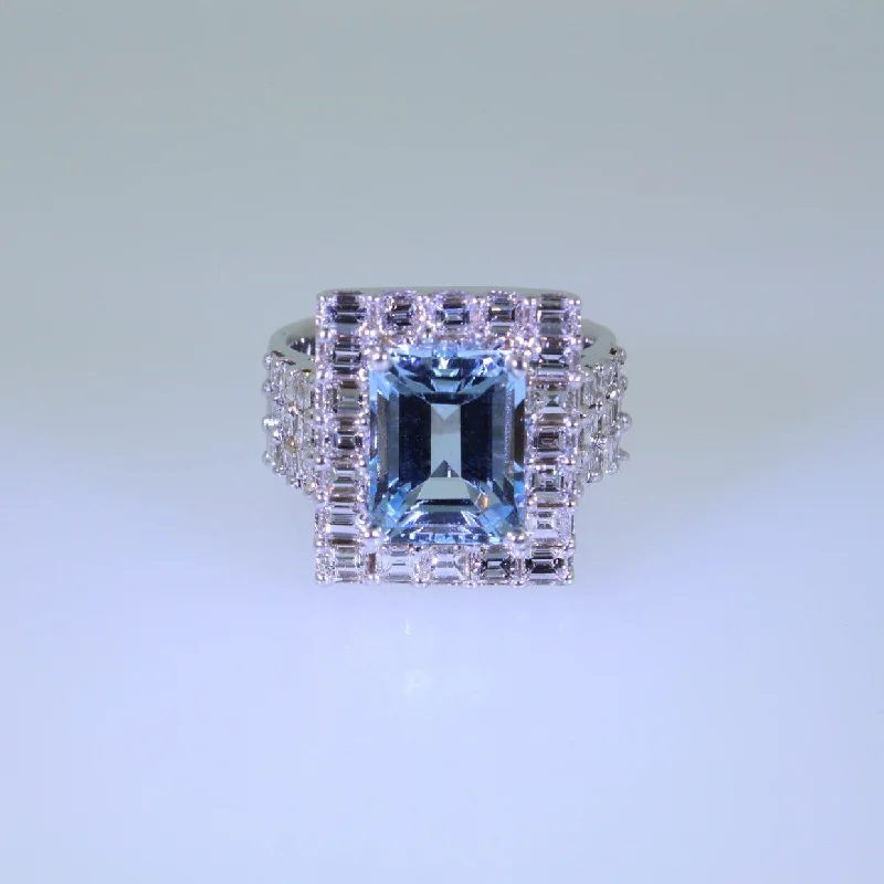 Ladies Rings Luxe Glow-Aquamarine and Diamond Ring, Custom Made