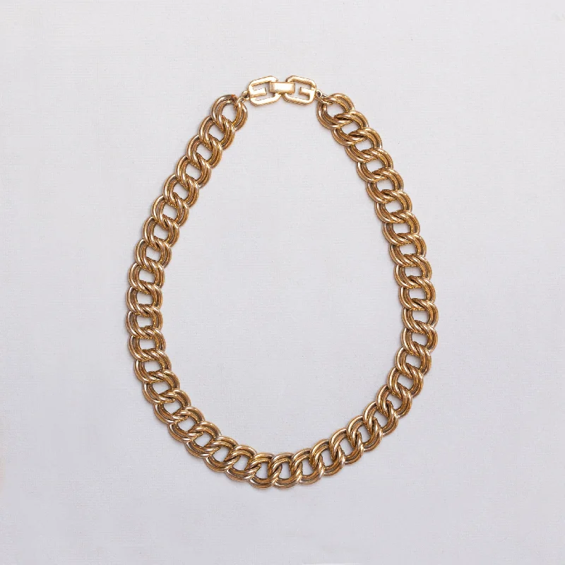 Ladies Necklaces Curved Shine-Vintage Givenchy Gold Chain Necklace