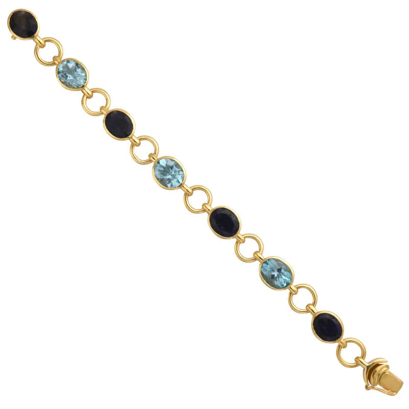 Ladies Bracelets with Violet Amethyst-BRACELET- BLUE TOPAZ AND IOLITE IN 18K GOLD