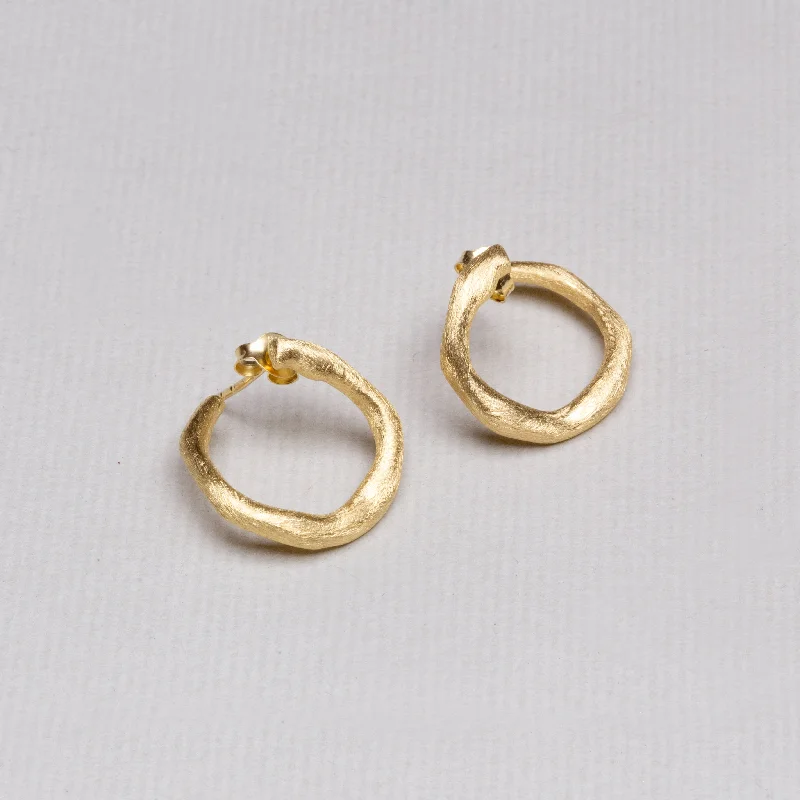 Ladies key motif earrings -Organic Matte Gold Hoop Earrings