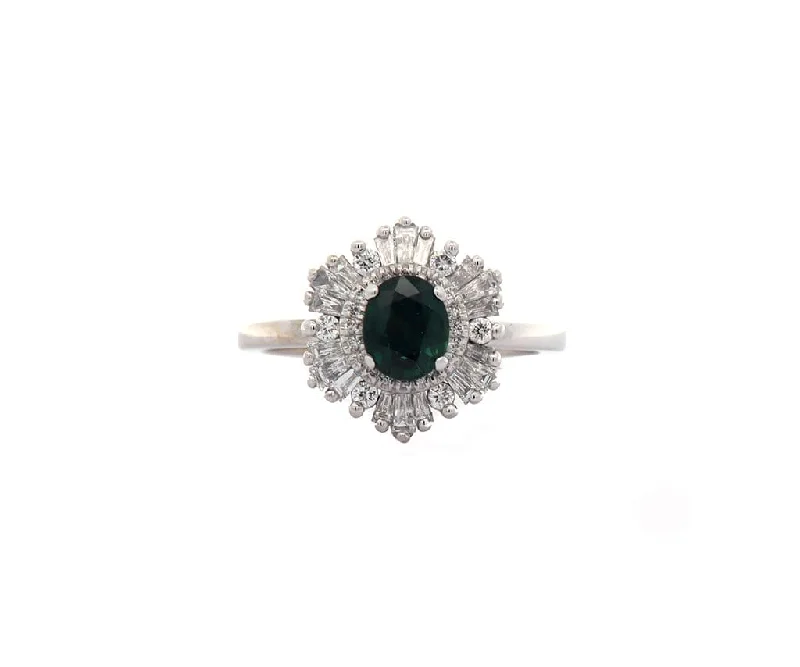 Ladies Rings with Pale Prehnite-0.73ct Oval Green Tourmaline and 0.33ctw Diamond Frame Ring in 14K