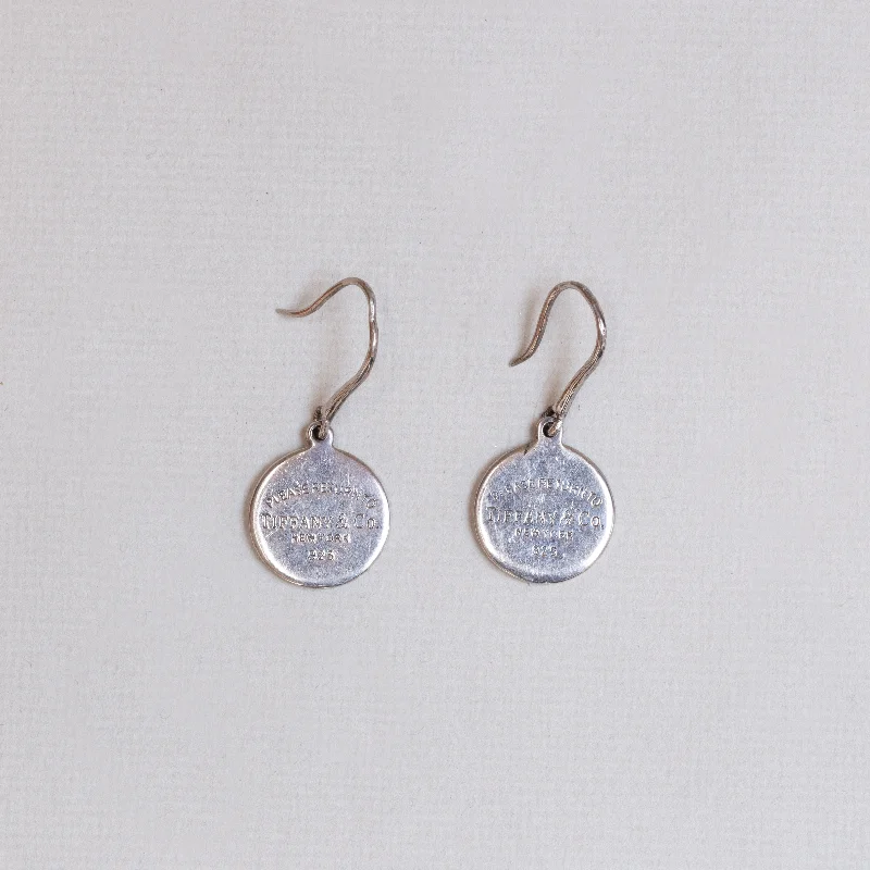 Ladies desert bloom earrings -Vintage Disc Drop Earrings in Sterling Silver