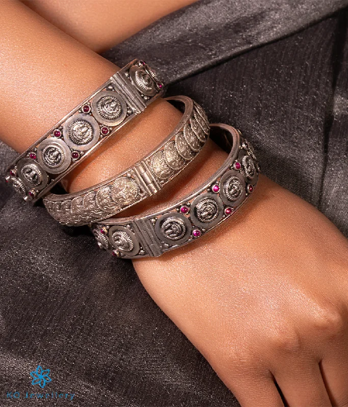 Ladies Bracelets for Friend Spark-The Silver Lakshmi Coin Openable Kada Bracelet (Oxidised/Size 2.2/2.6/2.8)