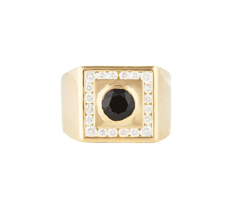 Ladies Rings with Peach Carnelian-Gents 2.05ctw Black and White Diamond Square Frame Ring in 18K