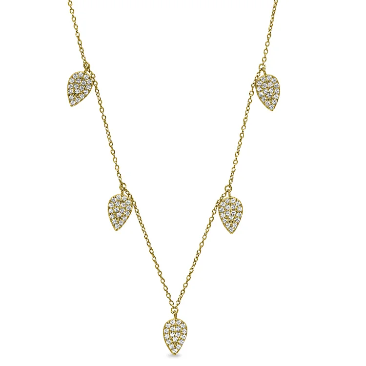 Ladies Necklaces with Green Clinozoisite-Gold Finish Sterling Silver Micropave 5 Floating Leaves Necklace with Simulated Diamonds on 16"-18" Adjustable Chain