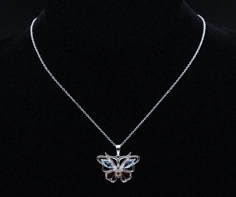 Ladies Necklaces with Sky Celestite-Vintage Gemstone Butterfly Sterling Silver Pendant on Sterling Silver Chain  Necklace - 18"