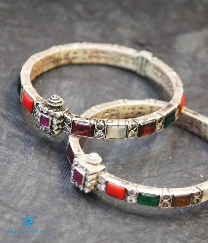 Ladies Bracelets for Dance Shine-The Vaidehi Silver Navaratna Bracelet (Oxidised/Size/2.2/2.4/2.6/2.8)