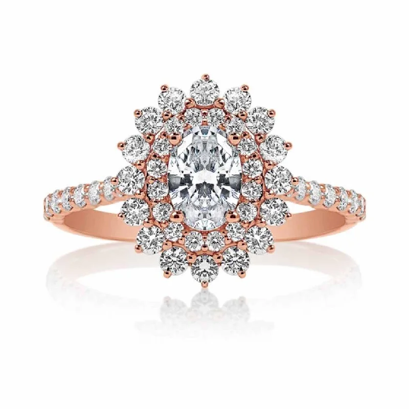 Ladies Galaxy Beam Engagement Rings -0.82 ctw Diamond Halo Engagement Ring