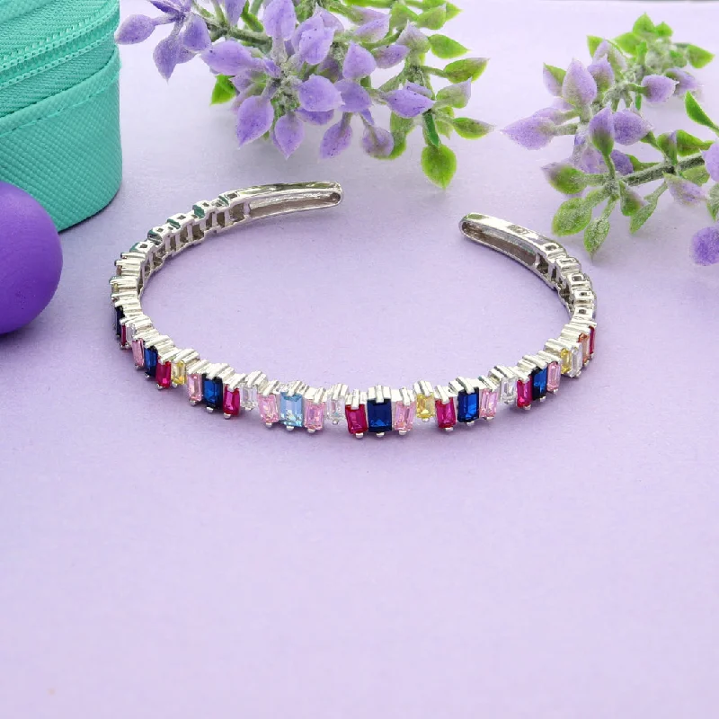 Ladies Bracelets with Brown Andalusite-Sterling Silver 925 Multicolor Baguette Stone Studded Bangle - FKJBNGSL9477