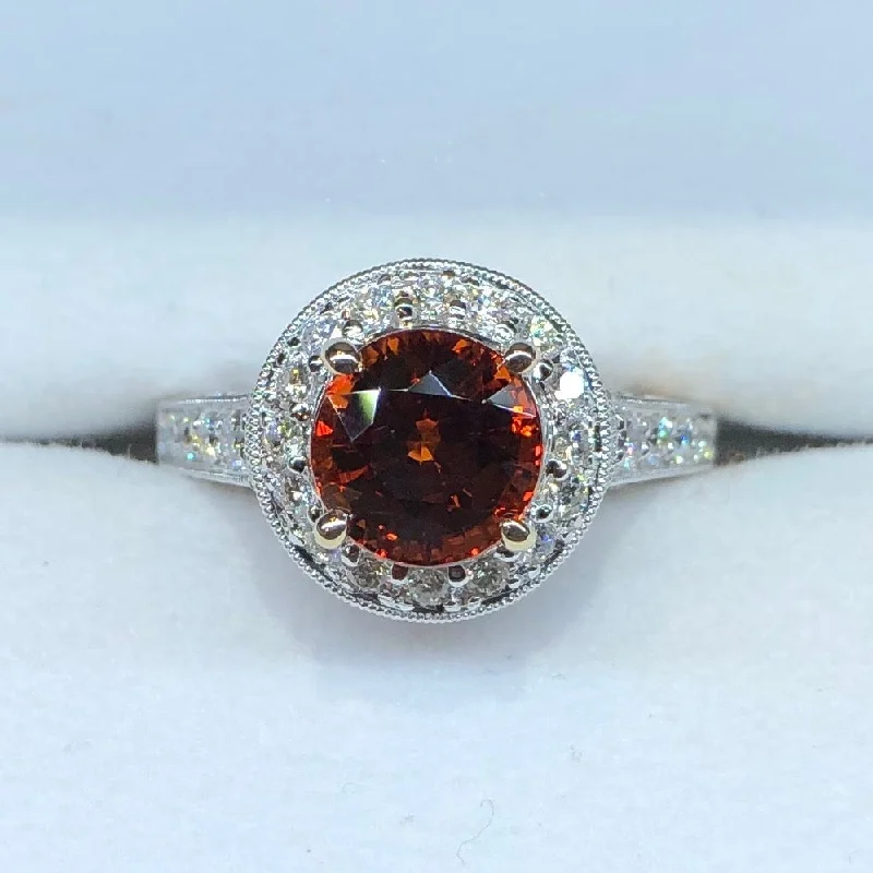 Ladies Rings Slim Spark-Spessartite Garnet and Diamond Ring