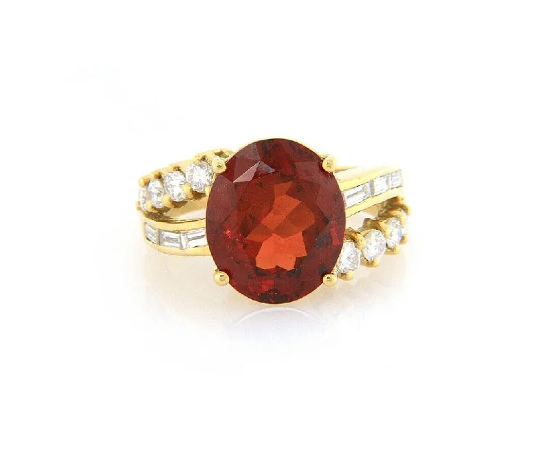 Ladies Rings with Yellow Xenotime-7.00ct Oval Garnet and 0.55ctw Diamond Crossover Ring in 18K