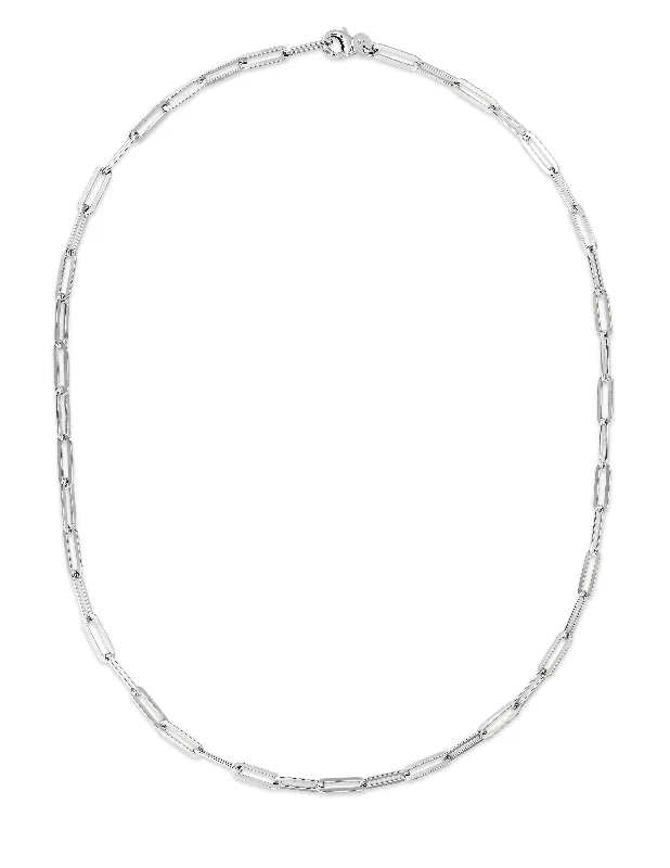 Ladies Necklaces Artistic Shine-Silver 4MM Flat Paperclip Link Chain Necklace