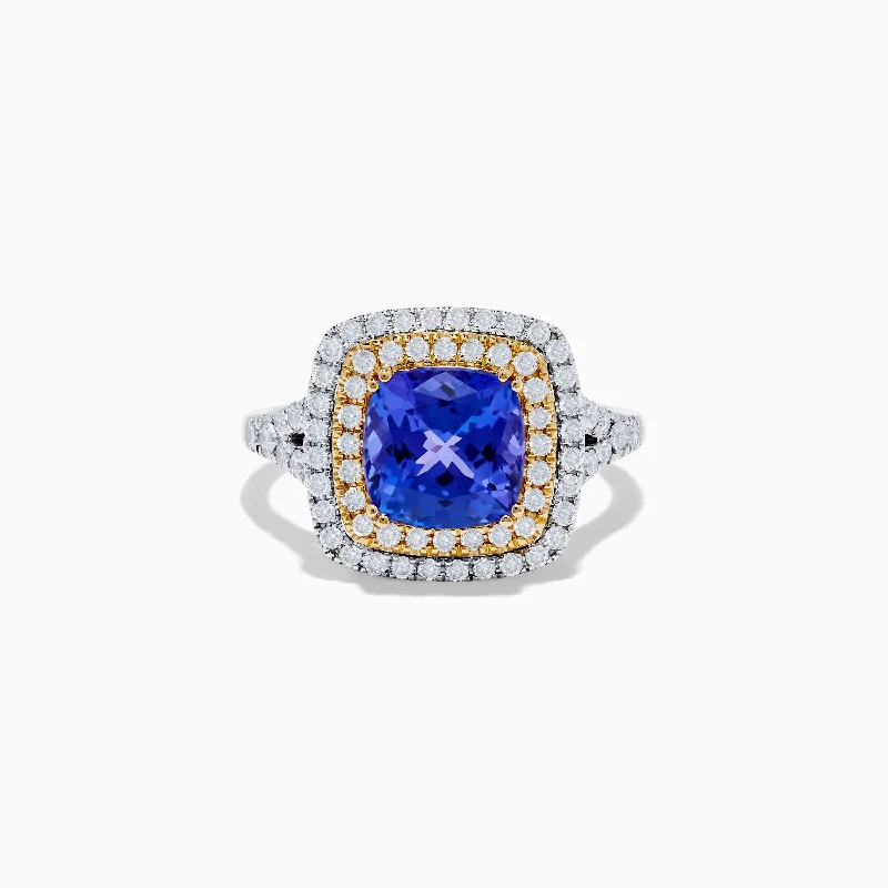 Ladies Rings for Girl Shine-Nahla Siri 14K Two Tone Gold Gold Tanzanite and Diamond Ring