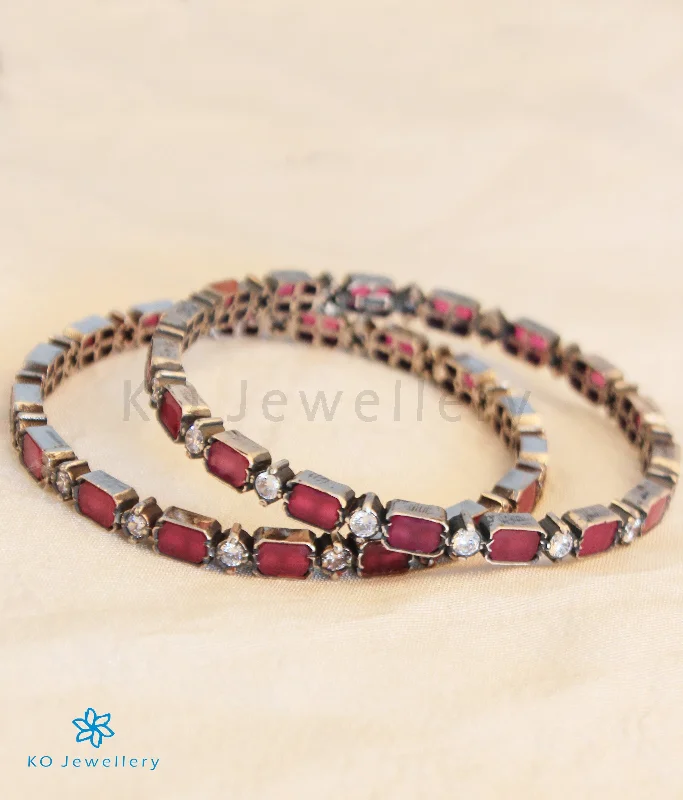 Ladies Bracelets for Daily Shine-The Mrudula Silver Kempu Bangle (Oxidised/Red/Size 2.2/2.4/2.6/2.8)