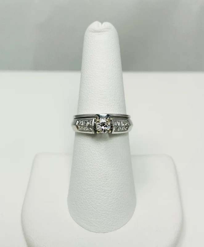 Ladies Extravagant Luxe Engagement Rings -.70ctw Natural Diamond 18k White Gold Engagement Ring Set