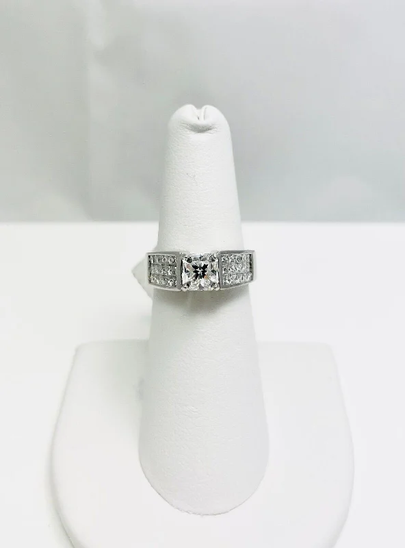 Ladies Bar Accent Engagement Rings -New! 1.05ct VS2 G Lucerne Cut 18k White Gold Diamond Engagement Ring