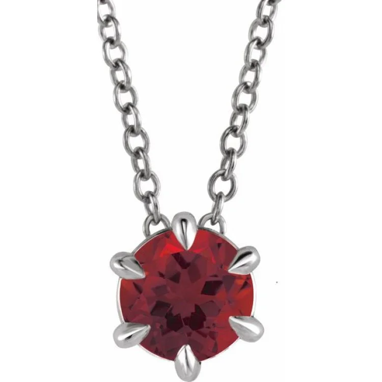 Ladies Necklaces with Stellar Glow-Sterling Silver 6 mm Natural Mozambique Garnet Solitaire 16-18" Necklace