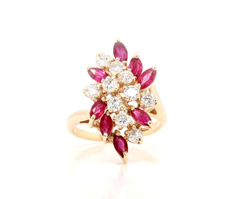 Ladies Rings Twisted Shine-1.25ctw Marquise Ruby and 1.00ctw Diamond Spray Cocktail Ring in 14K