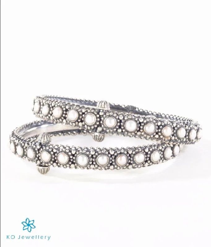 Ladies Bracelets with Pure Okenite-The Varsiddhi Silver Pearl Openable Bracelet (Size 2.2/2.4/2.6/2.8)