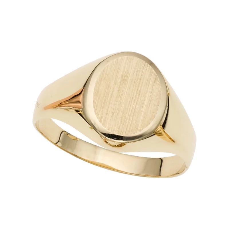 Ladies Rings Stackable Shine-14K Yellow Gold Matte Oval Signet Ring R7194-07