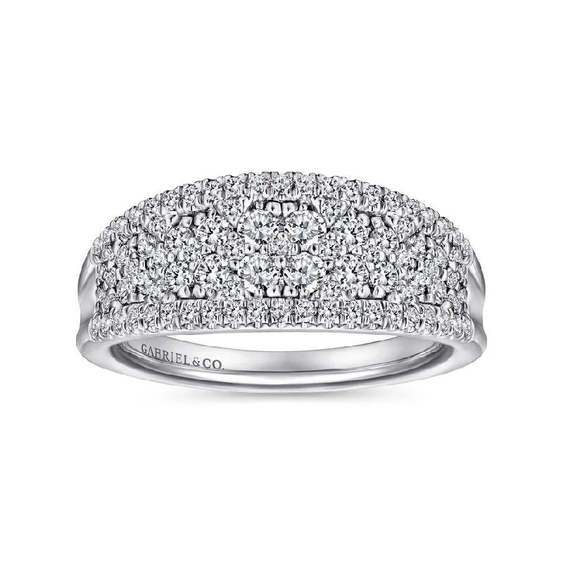 Ladies Rings Bold Shine-Gabriel & Co. - LR51342W45JJ - 14K White Gold Curved Pav‚ Diamond Ring