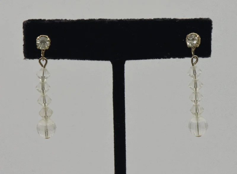 Ladies starry guide earrings -Vintage Crystal Glass Faceted Bead Dangle Earrings