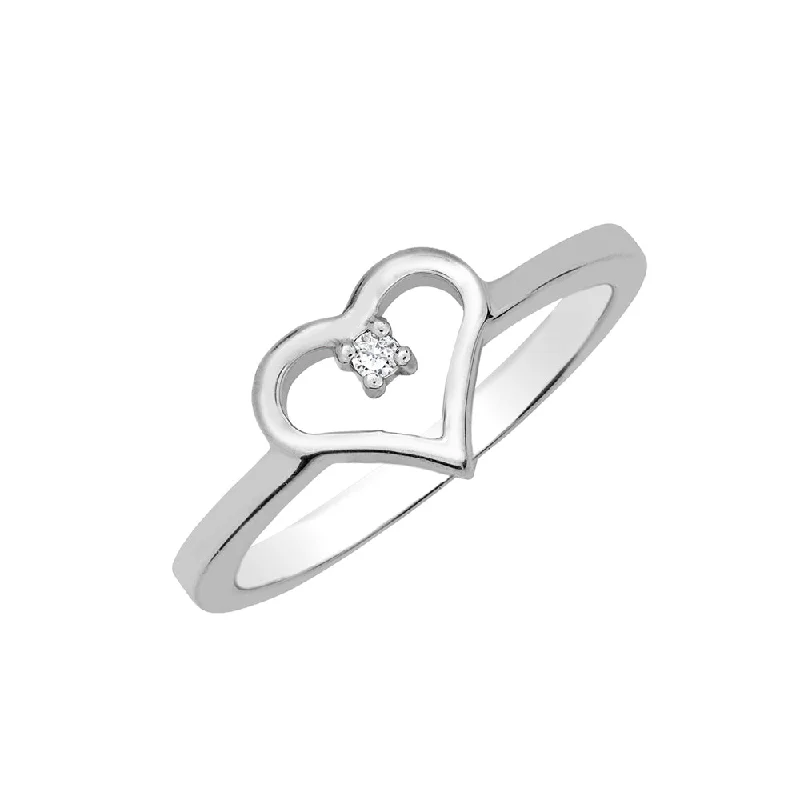 Ladies Rings Thin Spark-Sterling silver with 0.02ct round diamond heart ring HB20214DISS