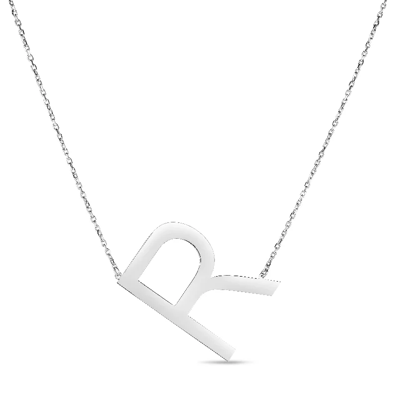 Ladies Necklaces with Amber Scapolite-Silver R Letter Necklace