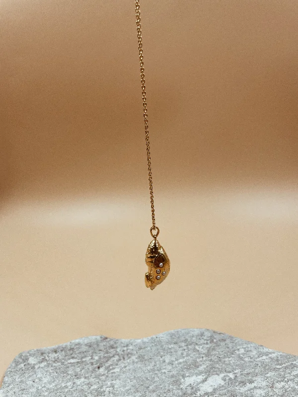 Ladies Necklaces with Warm Opal-Lune Chrysalis Pendant Necklace With Plain Chain In 18kt Solid Gold