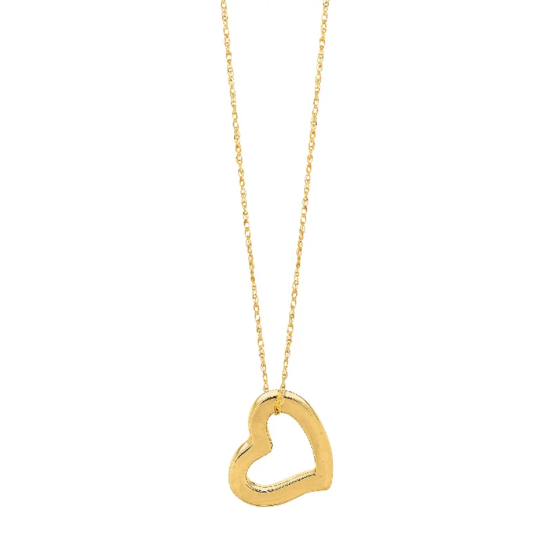 Ladies Necklaces Crafted Glow-14K Gold Polished Open Heart Necklace