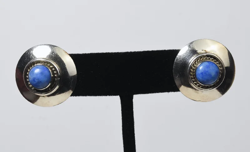 Ladies halo burst earrings -Sterling Silver Dumortierite Vintage Stud Earrings