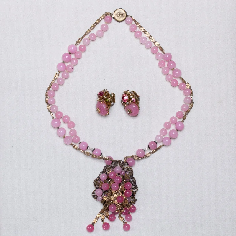 Ladies harmonious blend earrings -Vintage Pink Necklace and Earrings