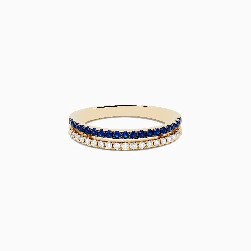 Ladies Rings Open Spark-14K Yellow Gold Sapphire and Diamond Stacked Band Ring