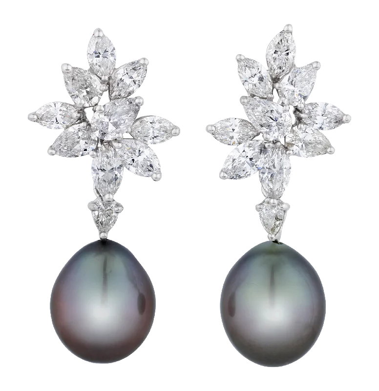 Ladies zodiac glow earrings -Tahitian Pearl and Diamond Earrings