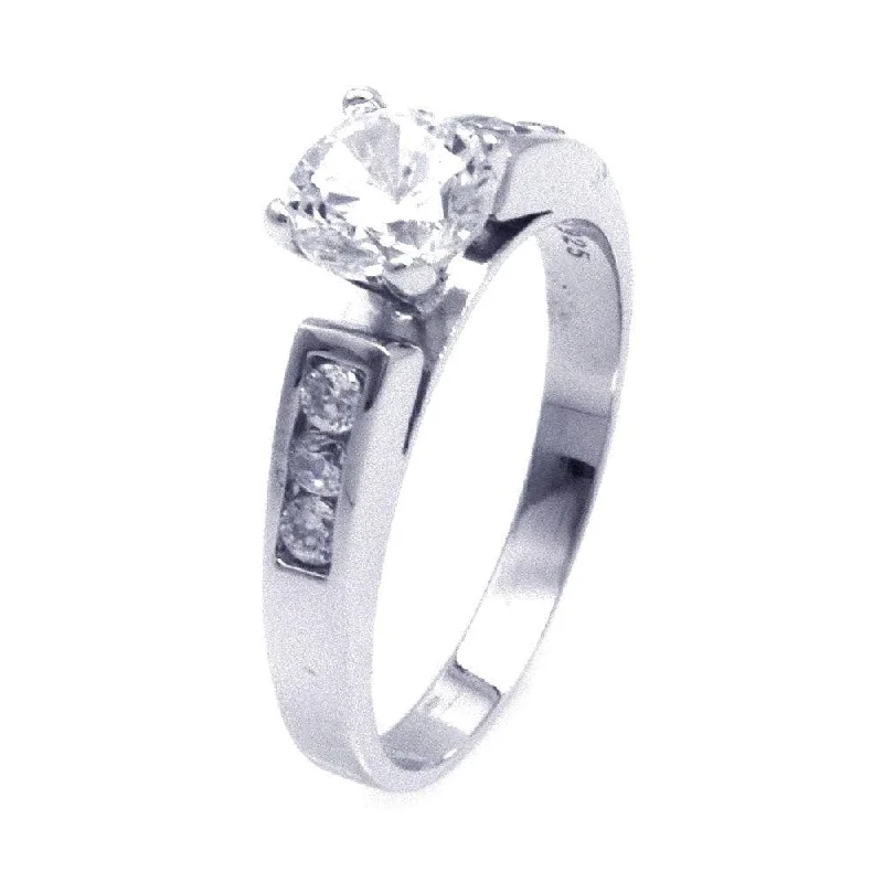 Ladies Platinum Spark Engagement Rings -Silver 925 Rhodium Plated CZ Engagement Ring - STR00778