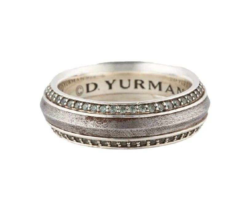 Ladies Rings with Gold Milarite-David Yurman 0.50ctw Gray Sapphire Meteorite Knife Edge Band Ring in Sterling