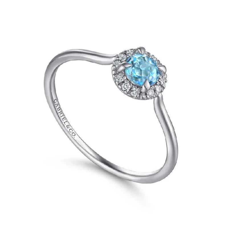 Ladies Rings for Casual Shine-Gabriel & Co. - LR51264W45BT - 14K White Gold Round Blue Topaz and Diamond Halo Ring