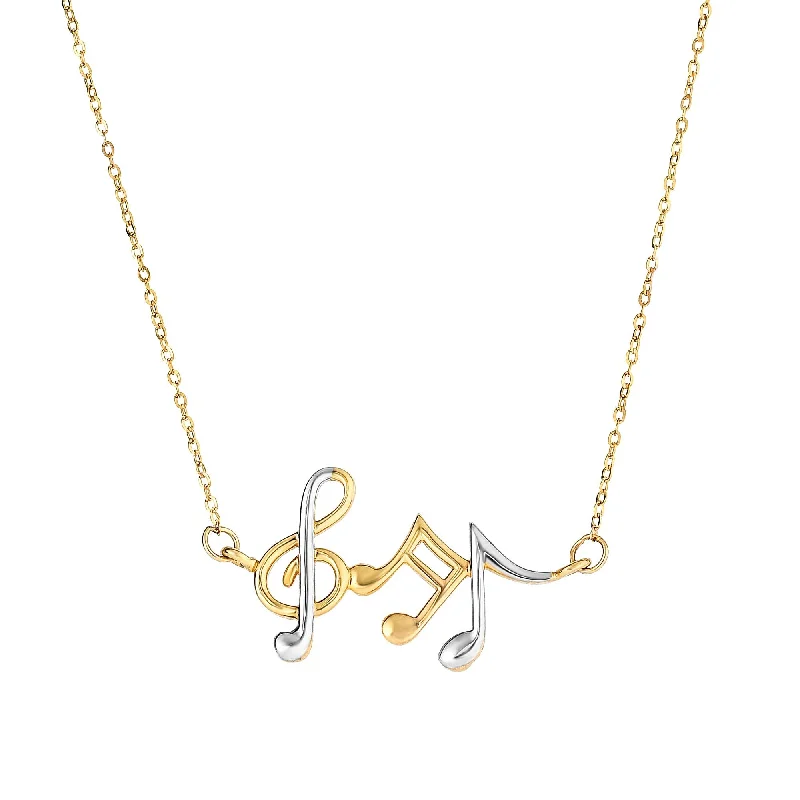 Ladies Necklaces with Yellow Sanidine-14K Gold Music Notes Necklace