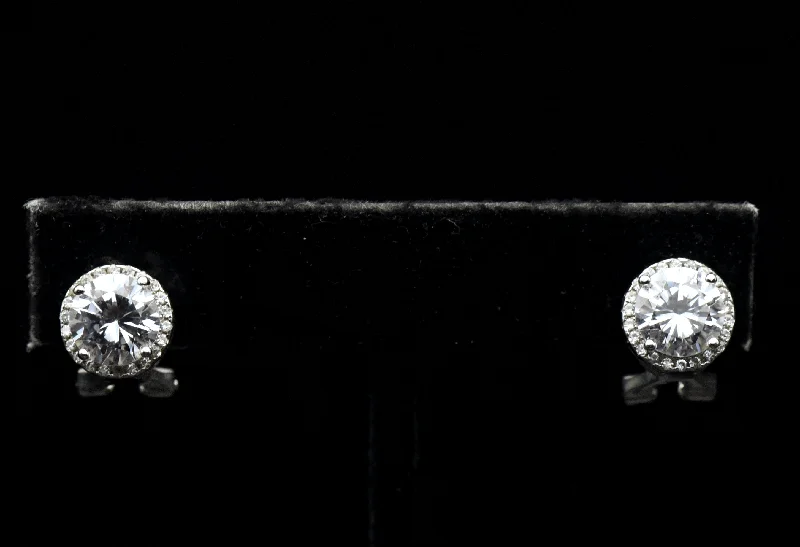 Ladies harmonious blend earrings -Vintage Cubic Zirconia Sterling Silver Stud Earrings