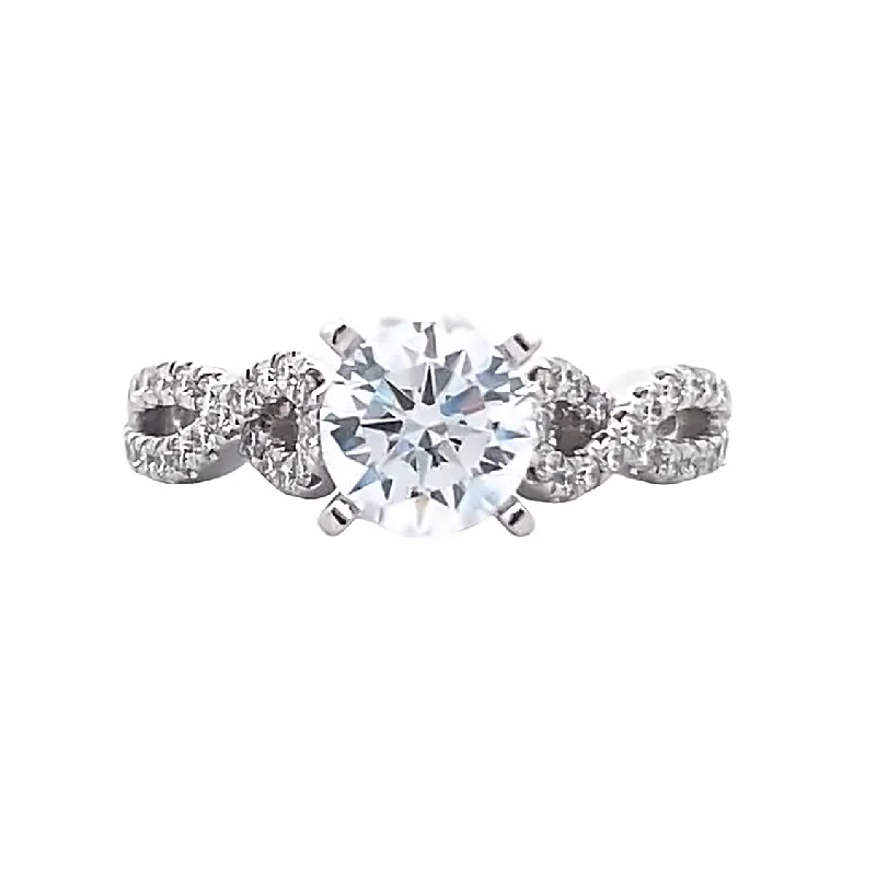 Ladies Luxe Gold Engagement Rings -Round Diamond Side Stone Engagement Ring in White Gold by Gabriel NY