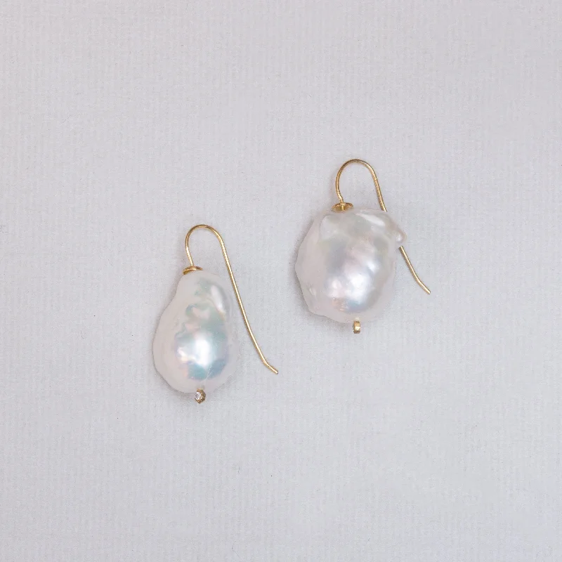 Ladies glossy pearl earrings -Baroque Pearl Drop Earrings