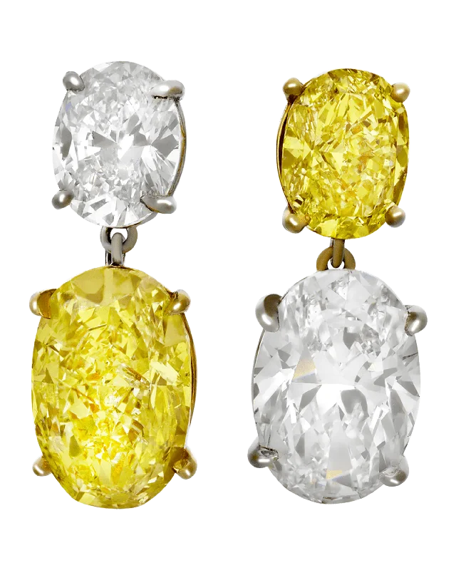 Ladies vivid painted earrings -Fancy Yellow and White Diamond Earrings, 6.55 Carats