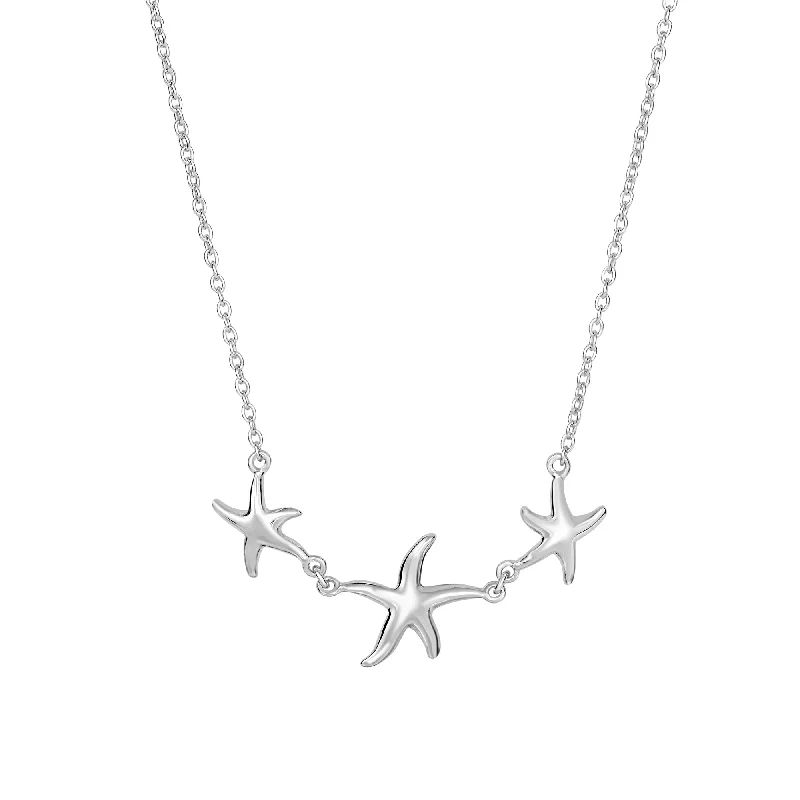 Ladies Necklaces with Custom Glow-Silver Graduated Starfish Necklace