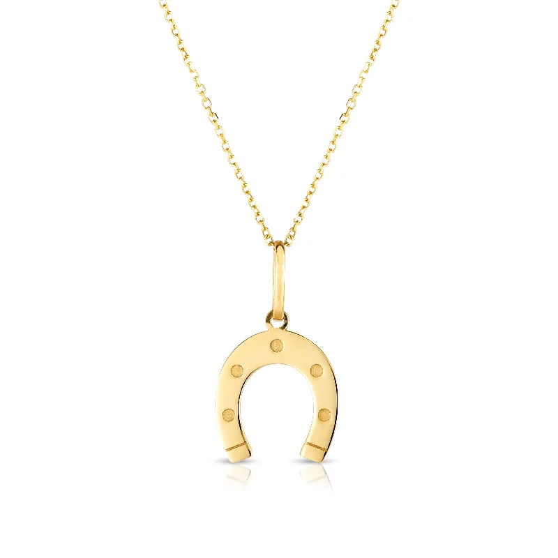 Ladies Necklaces with Grey Lawsonite-14K Gold Horseshoe Necklace