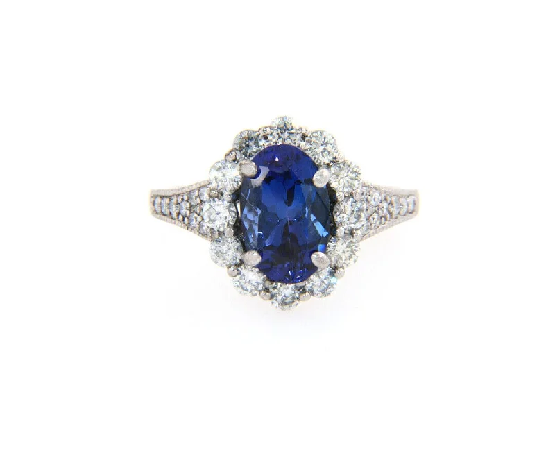 Ladies Rings with Cloud Spark-2.71ct Oval Tanzanite and 1.12ctw Diamond Frame Ring in 14K