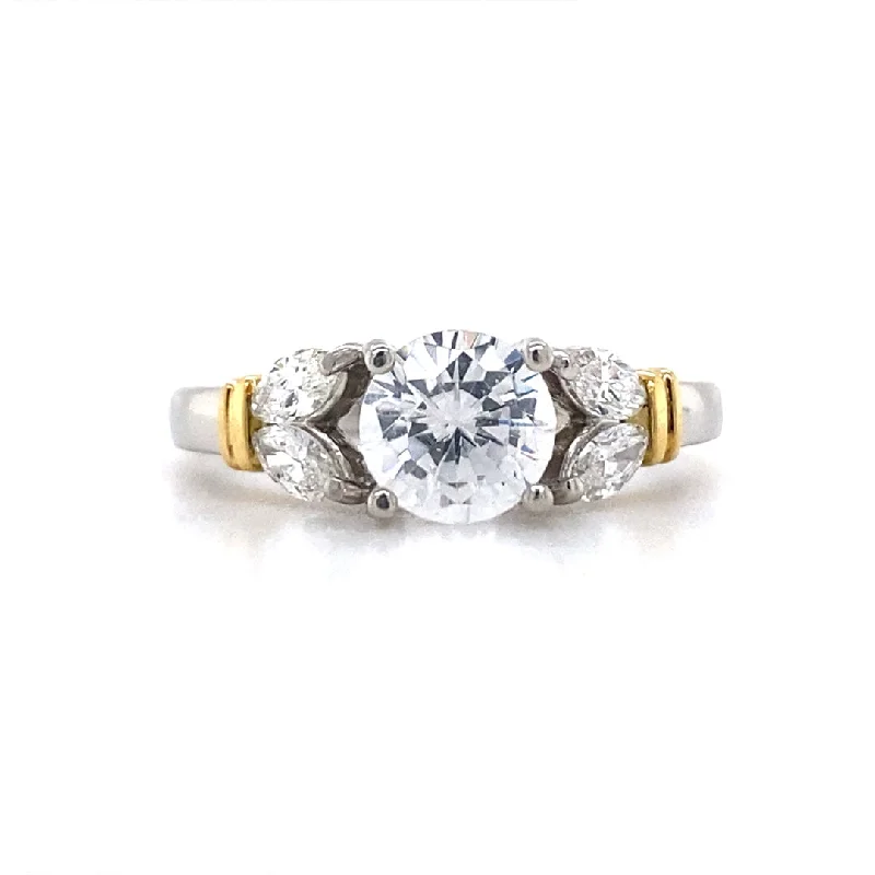 Ladies Eternal Classic Engagement Rings -Round Diamond Side Stone Engagement Ring in Plartinum and Yellow Gold