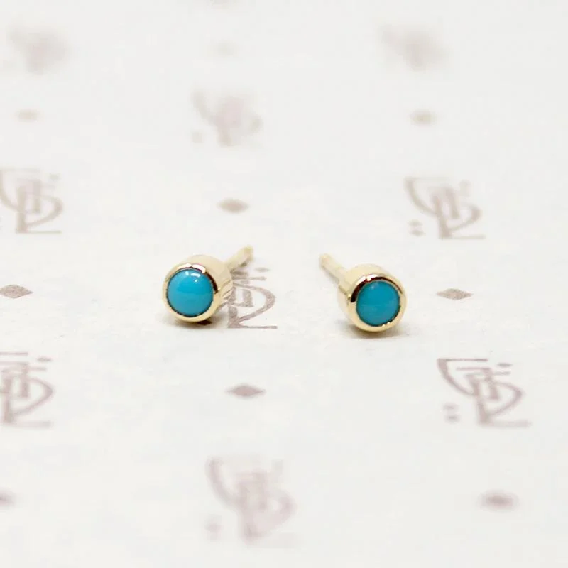 Ladies birthday sparkle earrings -Bitty Little Turquoise Stud Earrings in Gold