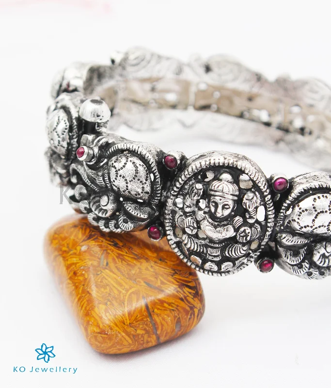 Ladies Bracelets for Mom Spark-The Sindhura Silver Lakshmi Peacock Bracelet (Oxidised/Size 2.2/2.4/2.6/2.8)