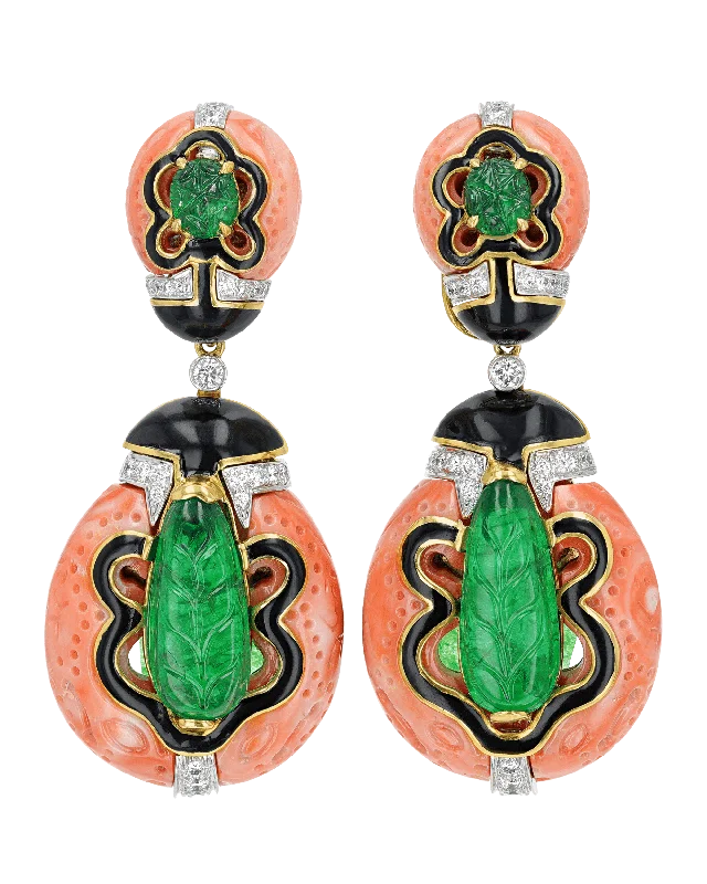 Ladies tropical breeze earrings -David Webb Coral, Emerald and Diamond Earrings